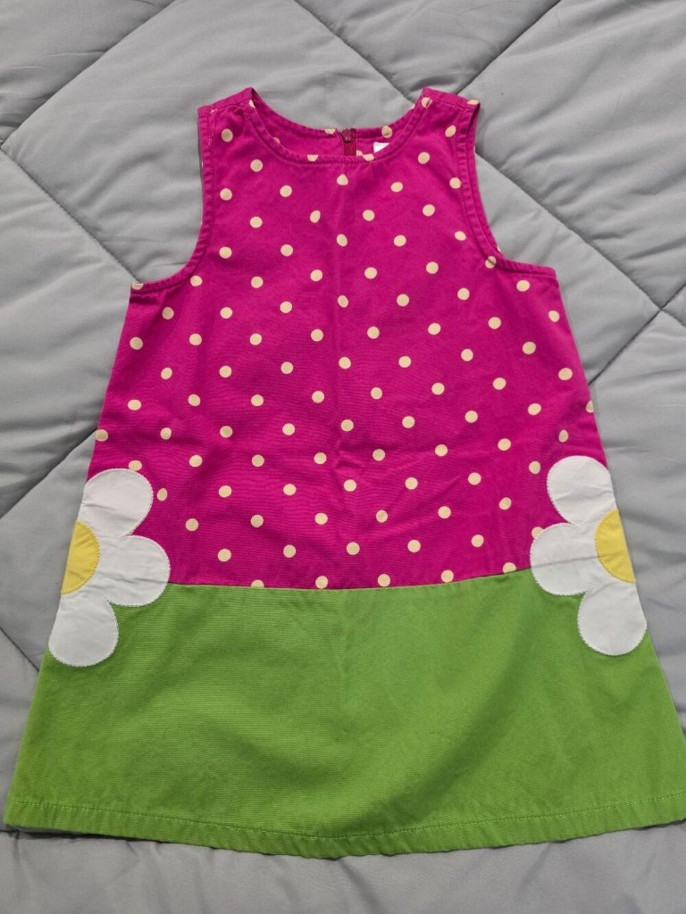 Gymboree Girls Daisy Polka Dot Dress Size 4 Pink Green Spring Easter